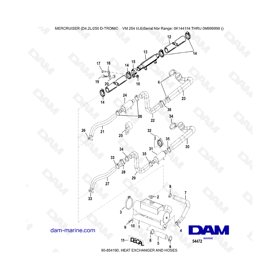 Mercruiser D4.2L 250 D-Tronic - HEAT EXCHANGER AND HOSES