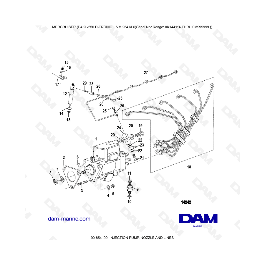 Mercruiser D4.2L 250 D-TRONIC - BOMBA DE INYECCIÓN, BOQUILLA Y CONDUCTOS