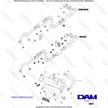 Mercruiser D4.2L 300 D-TRONIC - HEAT EXCHANGER AND HOSES