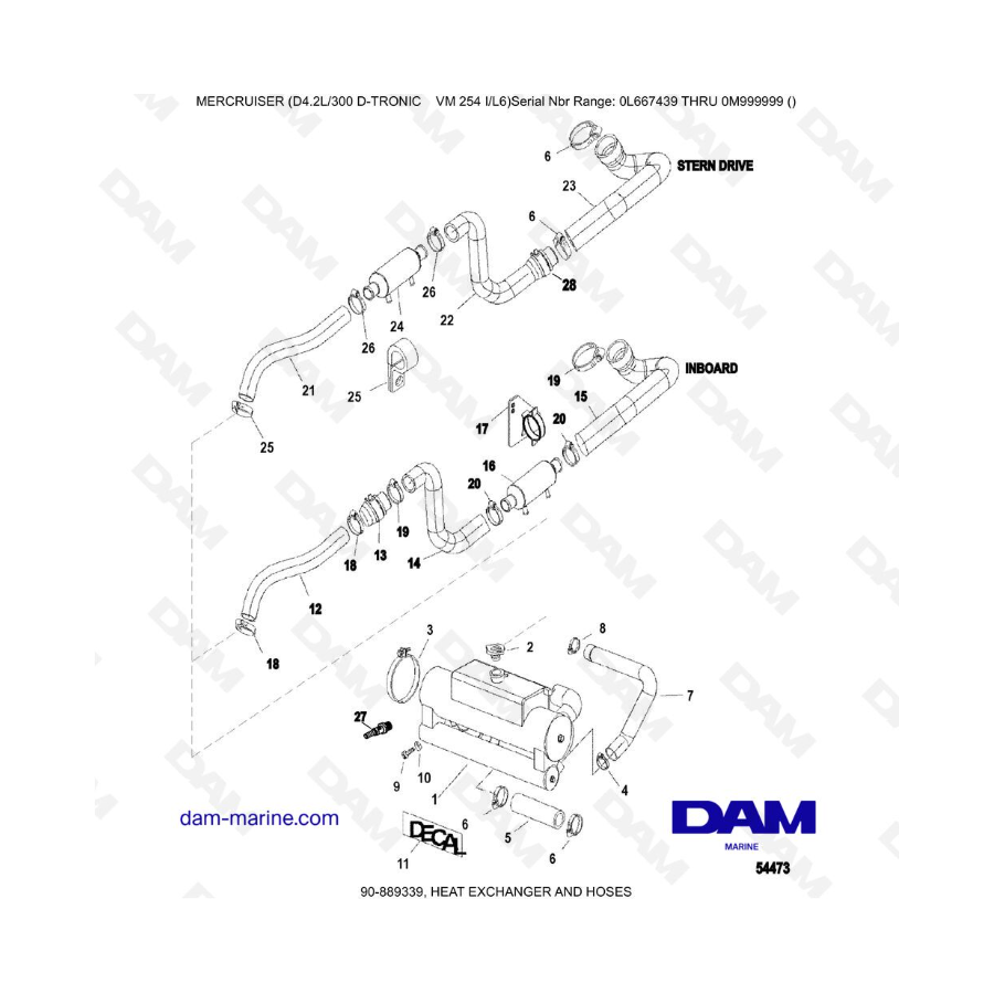 Mercruiser D4.2L 300 D-TRONIC - INTERCAMBIADOR DE CALOR Y MANGUERAS