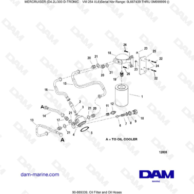 Mercruiser D4.2L 300 D-TRONIC - Oil Filter and Oil Hoses