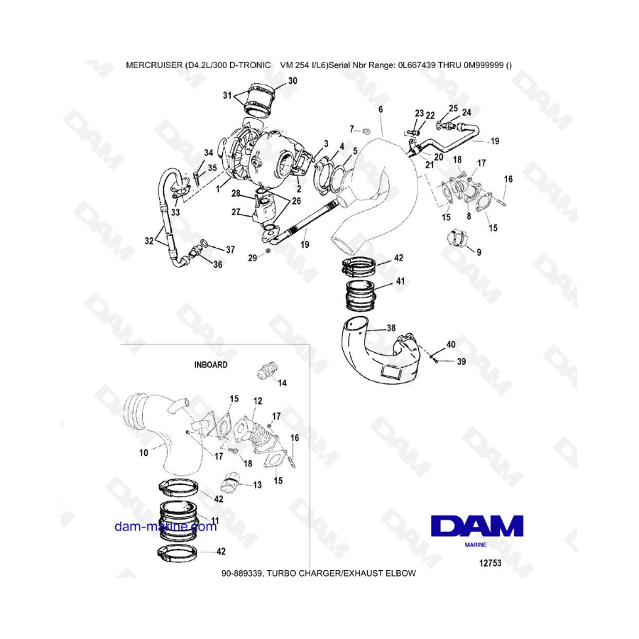Mercruiser D4.2L 300 D-TRONIC - CODO DE ESCAPE/TURBOCOMPRESOR