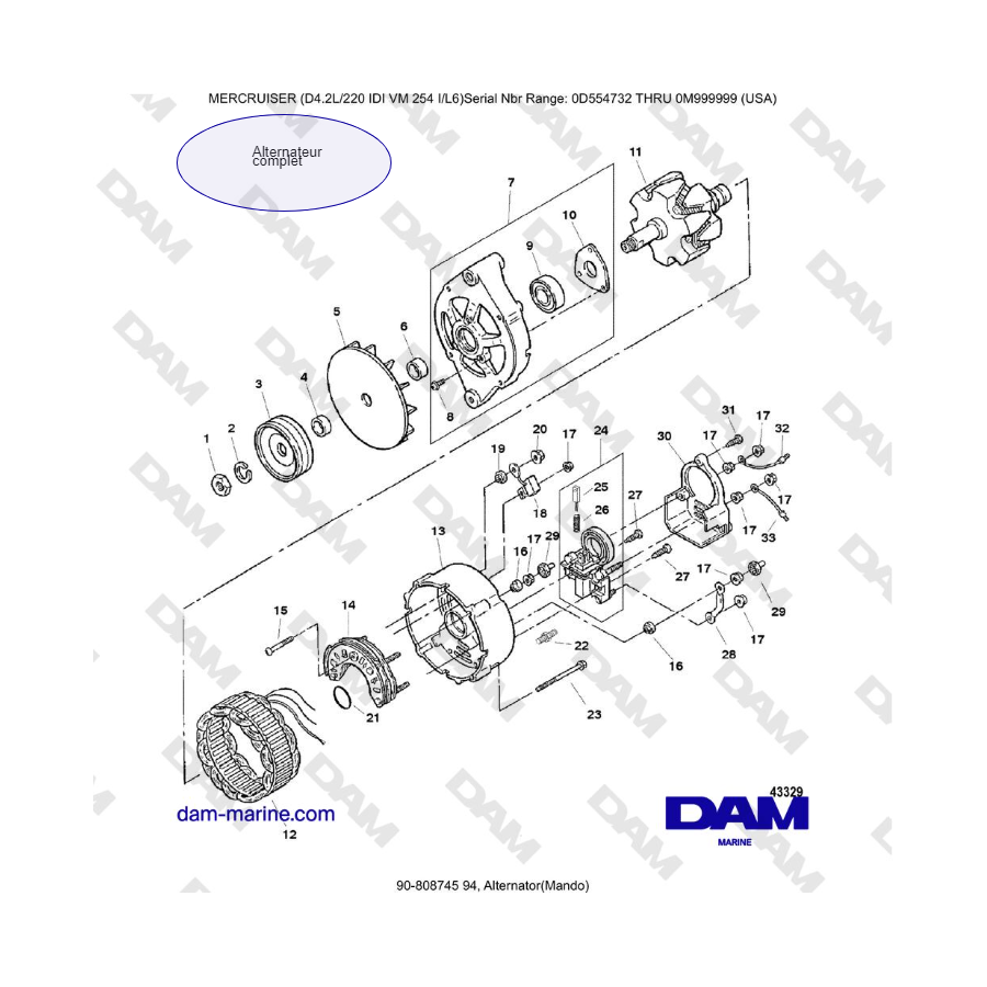Mercruiser 4.2L 220 IDI - Alternator(Mando)