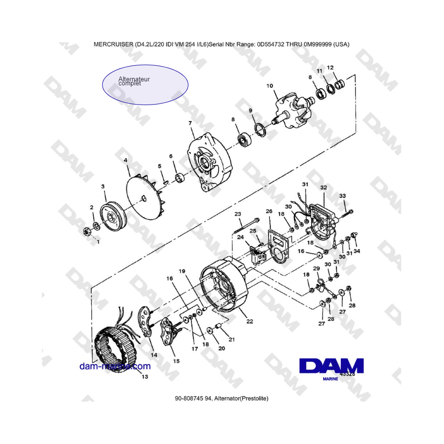 Mercruiser 4.2L 220 IDI - Alternador (Prestolite)