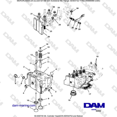 Mercruiser 4.2L 220 IDI - Cylinder Head(S/N-0D554752 and Below)