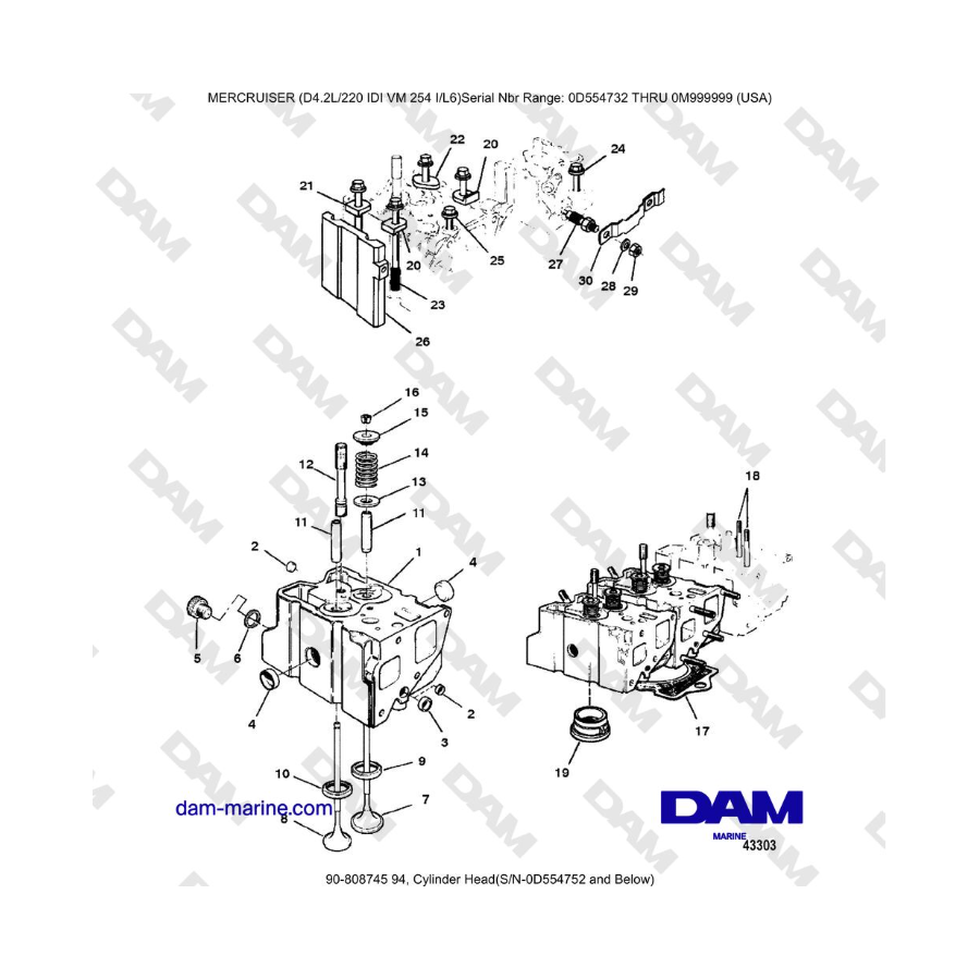 Culata Mercruiser 4.2L 220 IDI (N.° de serie 0D554752 e inferiores)