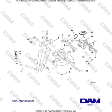 Mercruiser 4.2L 220 IDI - Fuel Filter(S/N-0F450250 and Up)