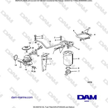 Mercruiser 4.2L 220 IDI - Fuel Filter(S/N-0F450249 and Below)