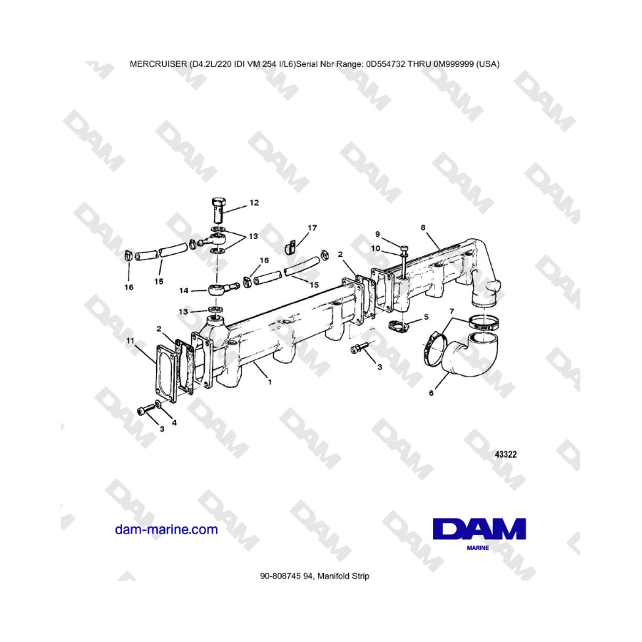 Mercruiser 4.2L 220 IDI - Tira de colector