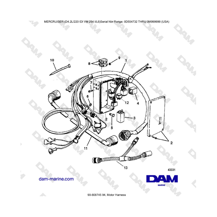 Mercruiser 4.2L 220 IDI - Arnés del motor