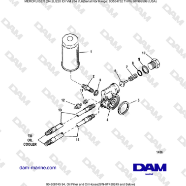 Mercruiser 4.2L 220 IDI - Oil Filter and Oil Hoses(S/N-0F450250 and Up)