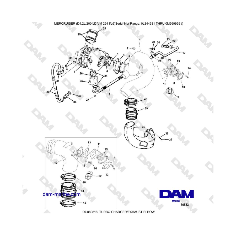 Mercruiser 4.2L 200 LD - CODO DE ESCAPE/TURBOCOMPRESOR