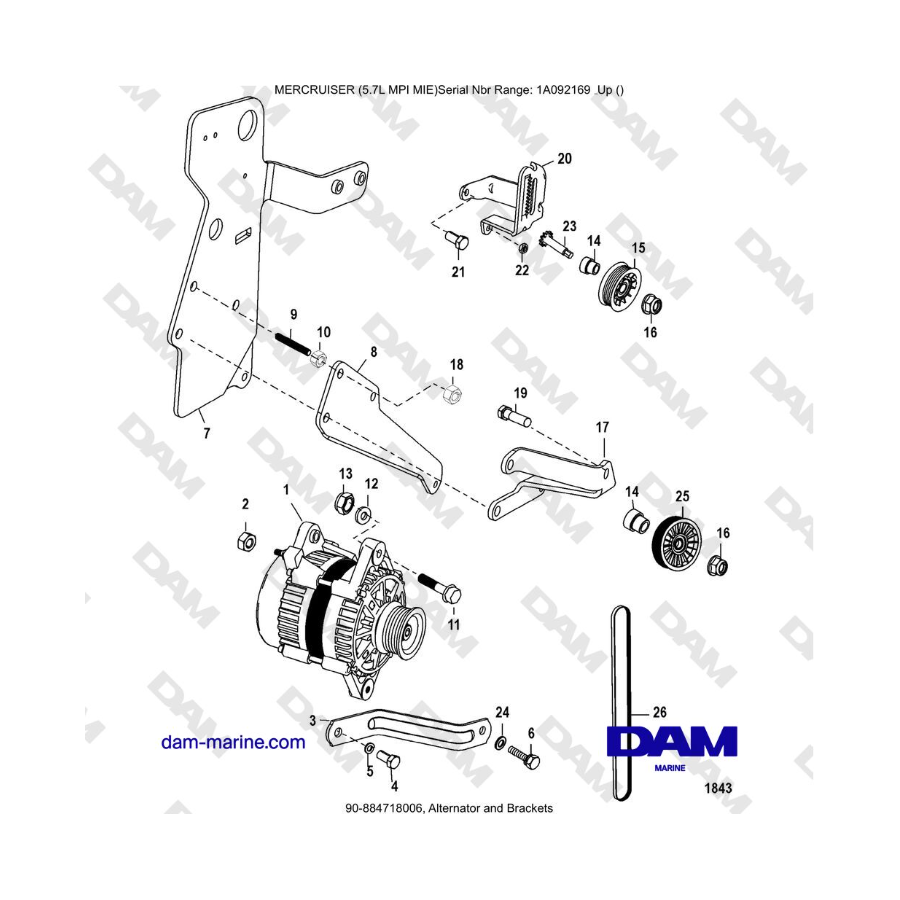 Mercruiser 5.7L MPI MIE - Alternator and Brackets