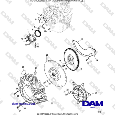 Mercruiser 5.7L MPI MIE - Cylinder Block, Flywheel Housing
