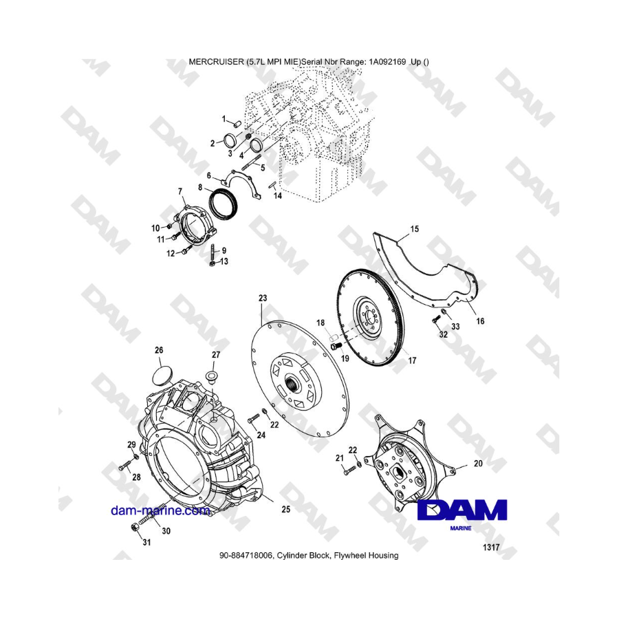 Mercruiser 5.7L MPI MIE - Cylinder Block, Flywheel Housing