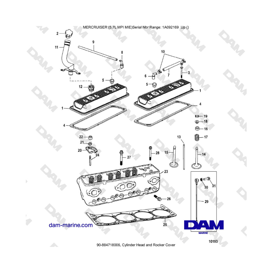 Mercruiser 5.7L MPI MIE - Cylinder Head and Rocker Cover