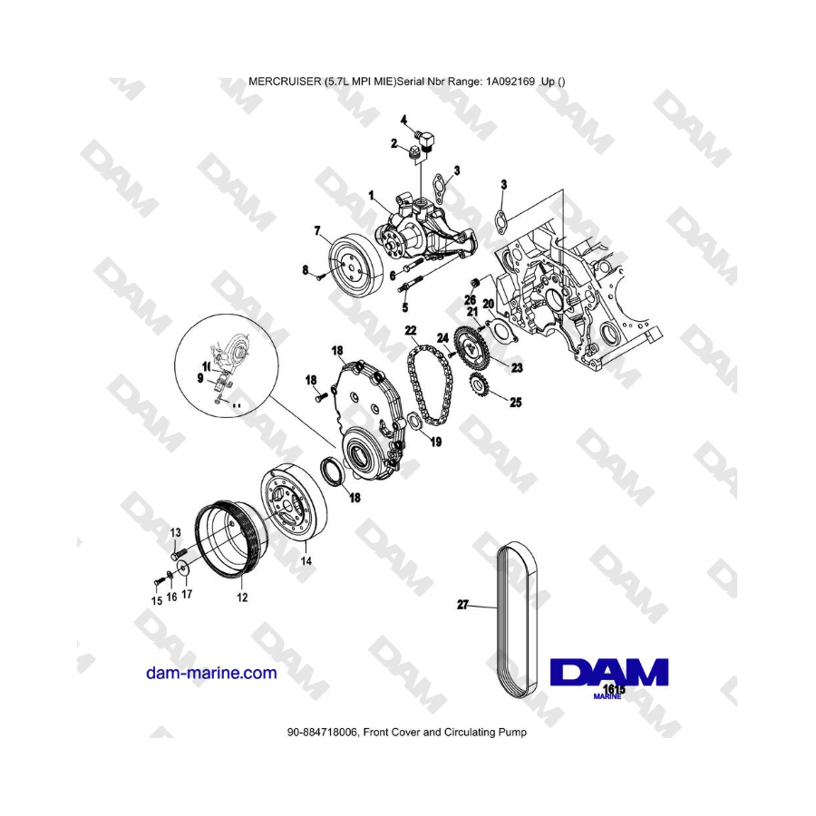 Mercruiser 5.7L MPI MIE - Front Cover and Circulating Pump