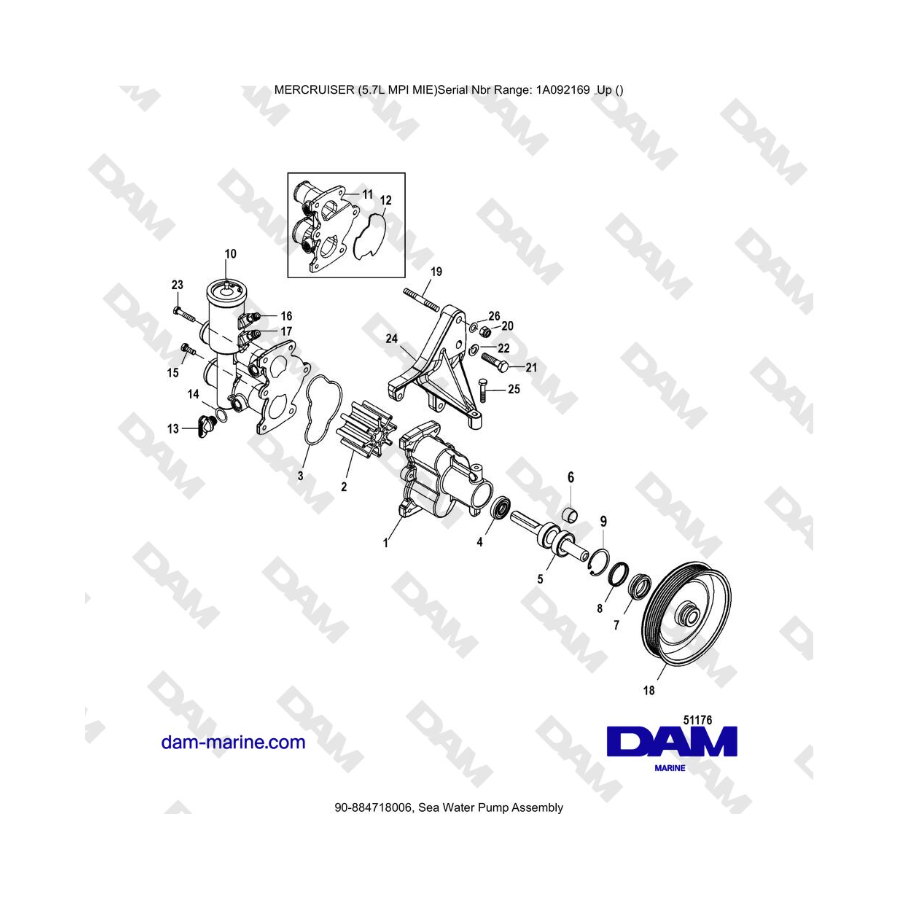 Conjunto de bomba de agua de mar Mercruiser 5.7L MPI MIE