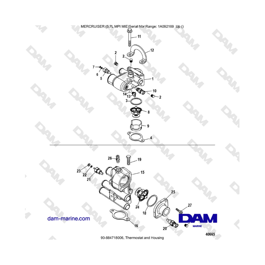 Mercruiser 5.7L MPI MIE - Thermostat and Housing Mercruiser 5.7L MPI MIE - Thermostat and Housing