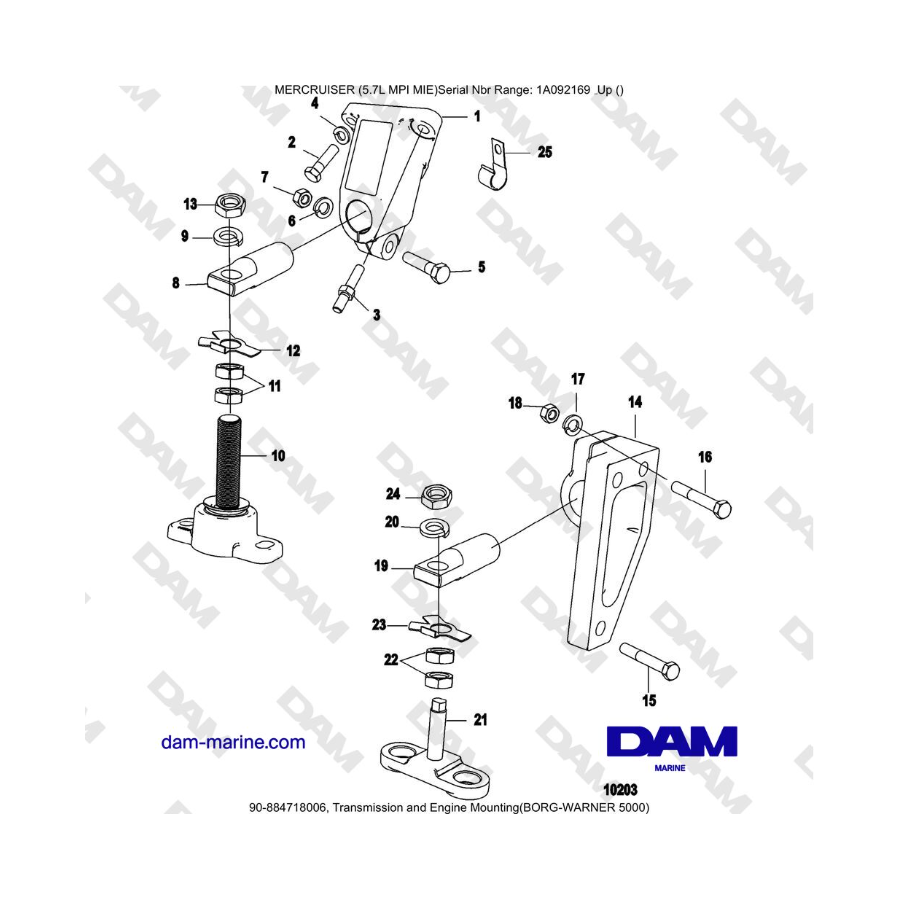 Mercruiser 5.7L MPI MIE - Transmisión y montaje del motor (BORG-WARNER 5000)
