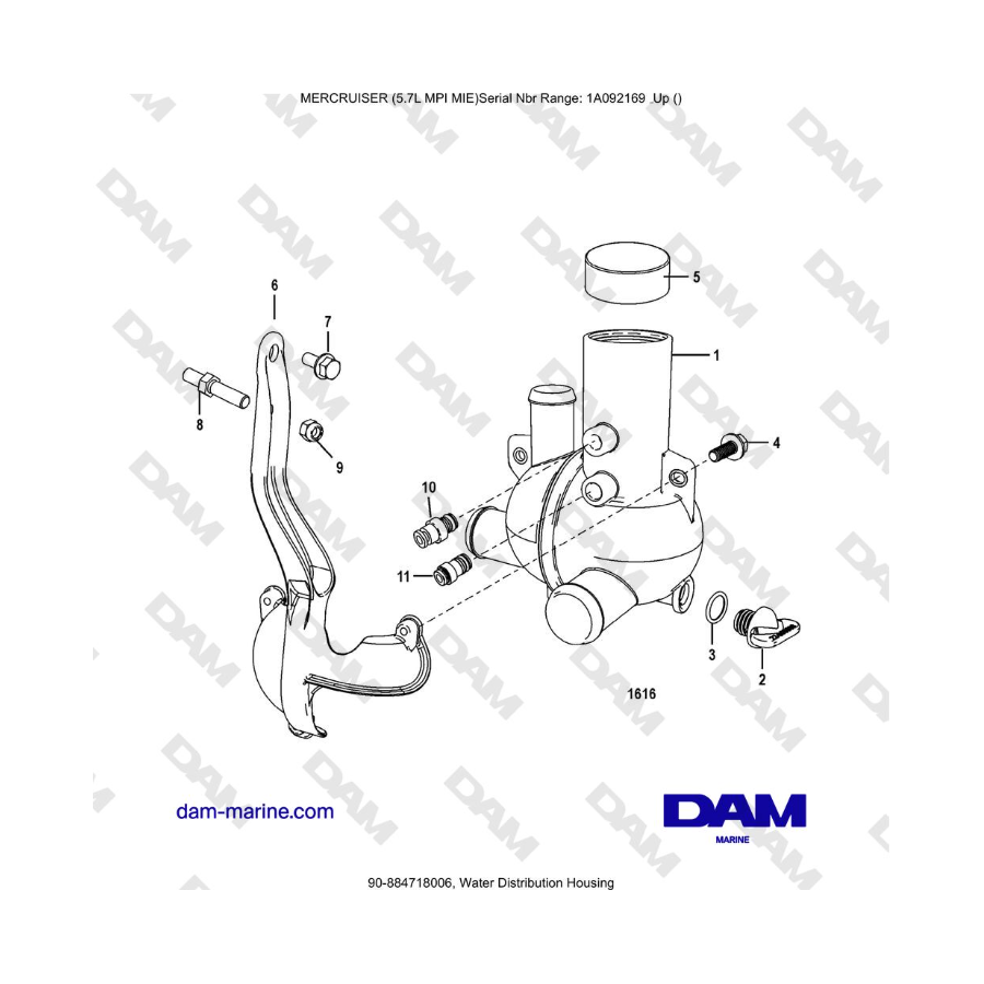 Mercruiser 5.7L MPI MIE - Water Distribution Housing