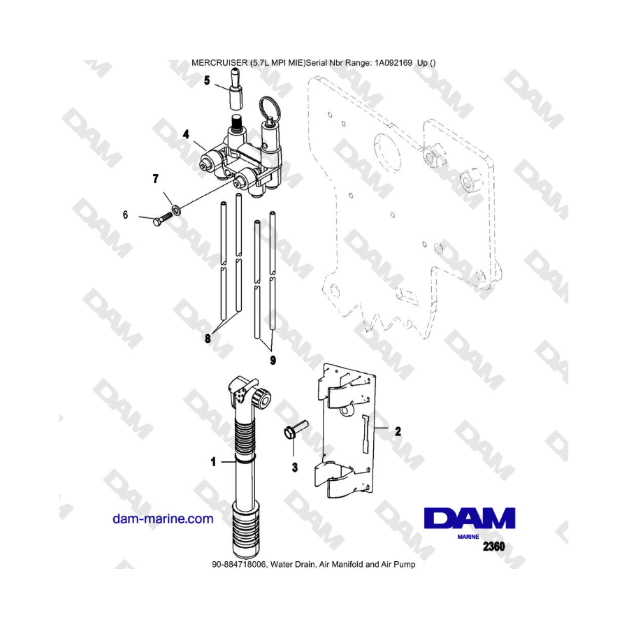 Mercruiser 5.7L MPI MIE - Water Drain, Air Manifold and Air Pump Mercruiser 5.7L MPI MIE - Water Drain, Air Manifold and Air Pump