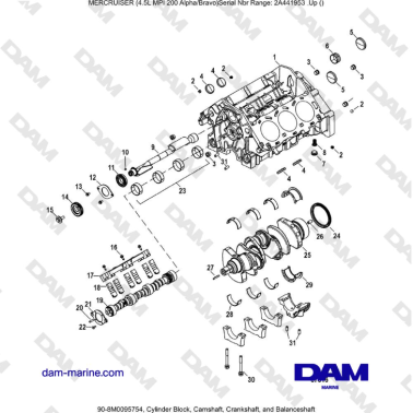 Mercruiser 4.5L MPI - Cylinder Block, Camshaft, Crankshaft, and Balanceshaft