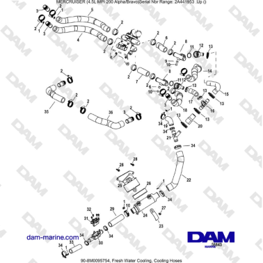 Mercruiser 4.5L MPI - Fresh Water Cooling, Cooling Hoses