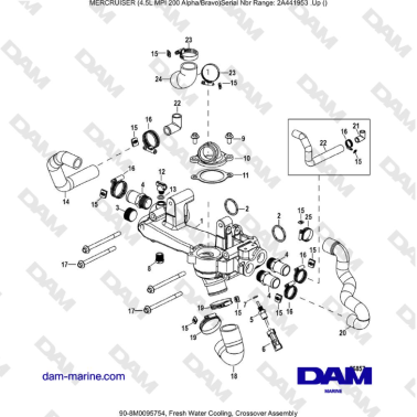 Mercruiser 4.5L MPI - Fresh Water Cooling, Crossover Assembly