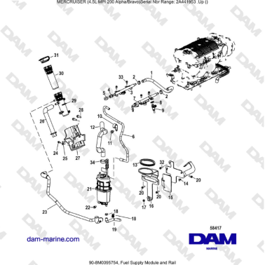 Mercruiser 4.5L MPI - Fuel Supply Module and Rail