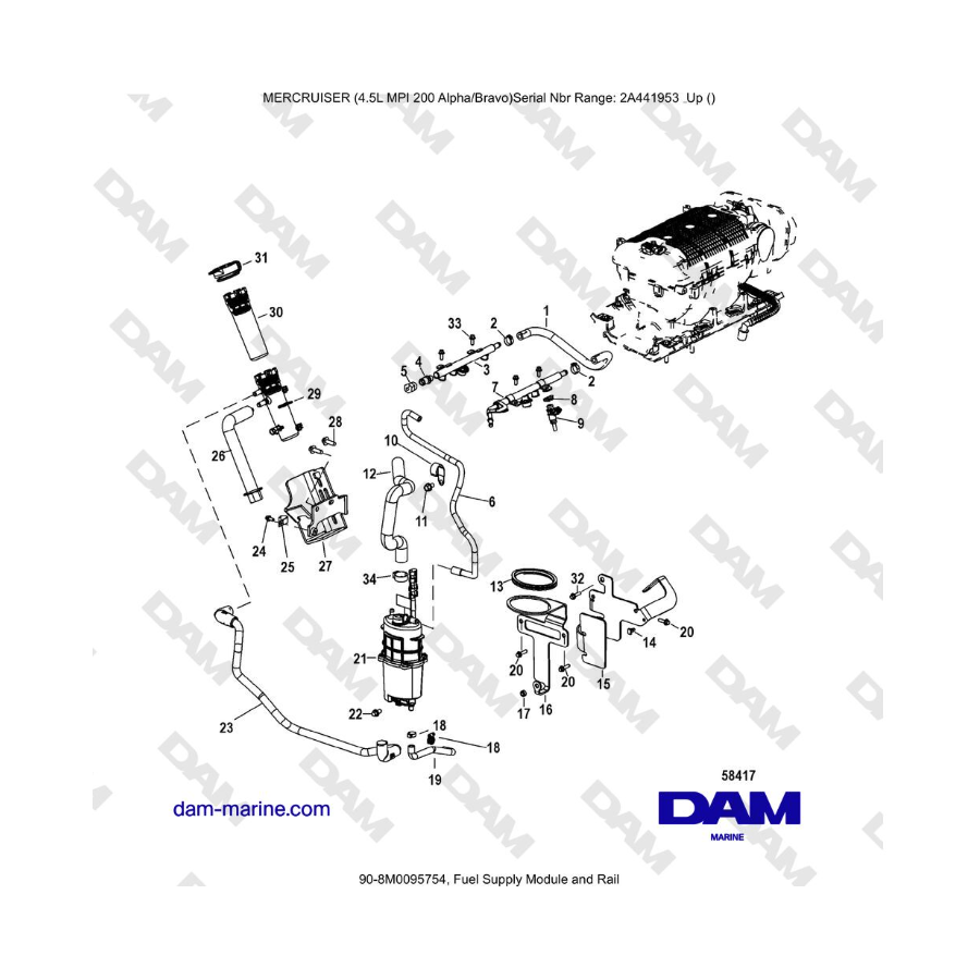 Mercruiser 4.5L MPI - Módulo de suministro de combustible y riel