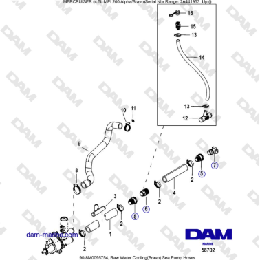 Mercruiser 4.5L MPI - Raw Water Cooling(Bravo) Sea Pump Hoses