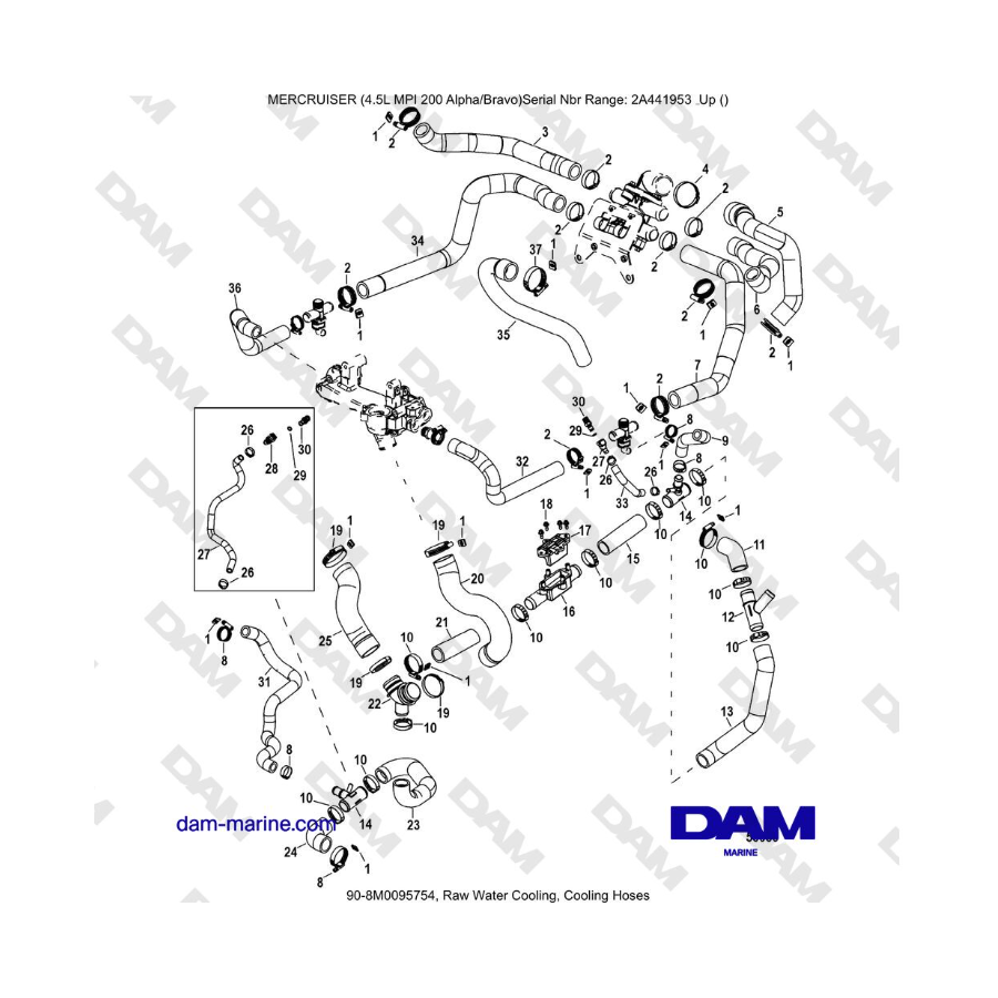 Mercruiser 4.5L MPI - Raw Water Cooling, Cooling Hoses