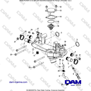 Mercruiser 4.5L MPI - Raw Water Cooling, Crossover Assembly