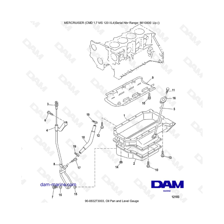 Mercruiser CMD 1.7L MS - Oil Pan and Level Gauge Mercruiser CMD 1.7L MS - Oil Pan and Level Gauge