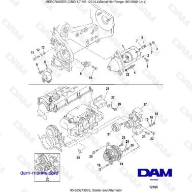 Mercruiser CMD 1.7L MS 120 - Starter and Alternator