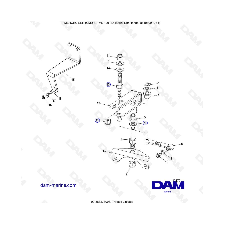 Mercruiser CMD 1.7L MS 120 - Varillaje del acelerador