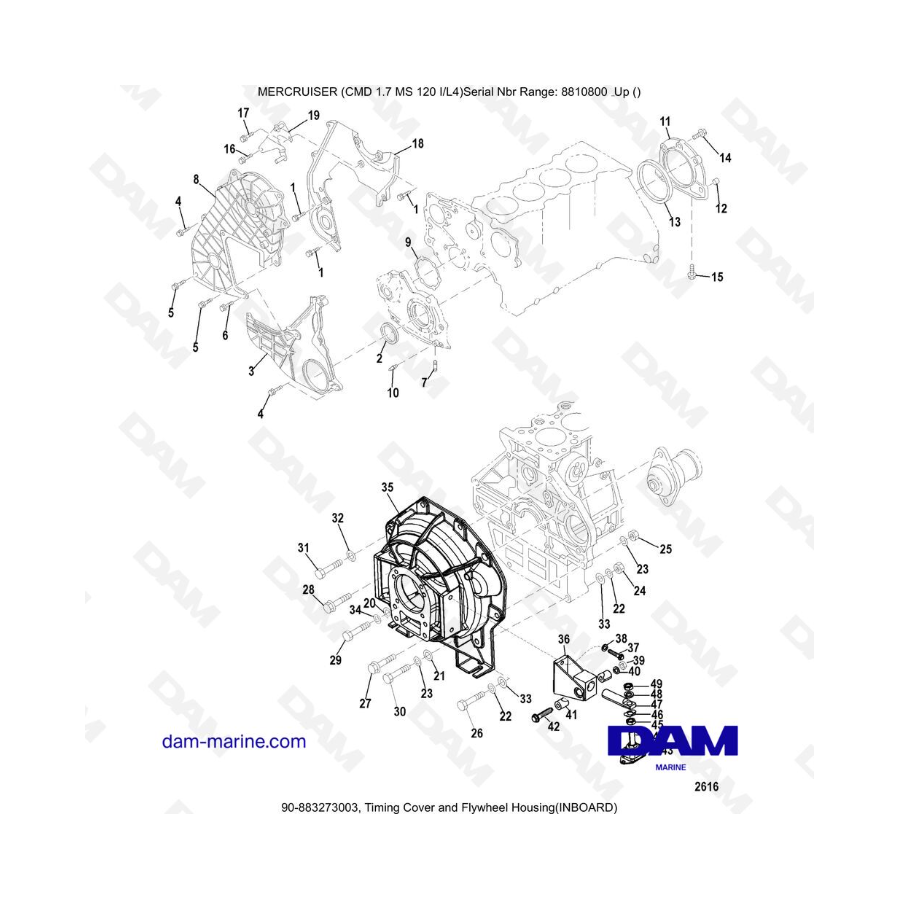 Mercruiser CMD 1.7L MS 120 - Timing Cover and Flywheel Housing(INBOARD)