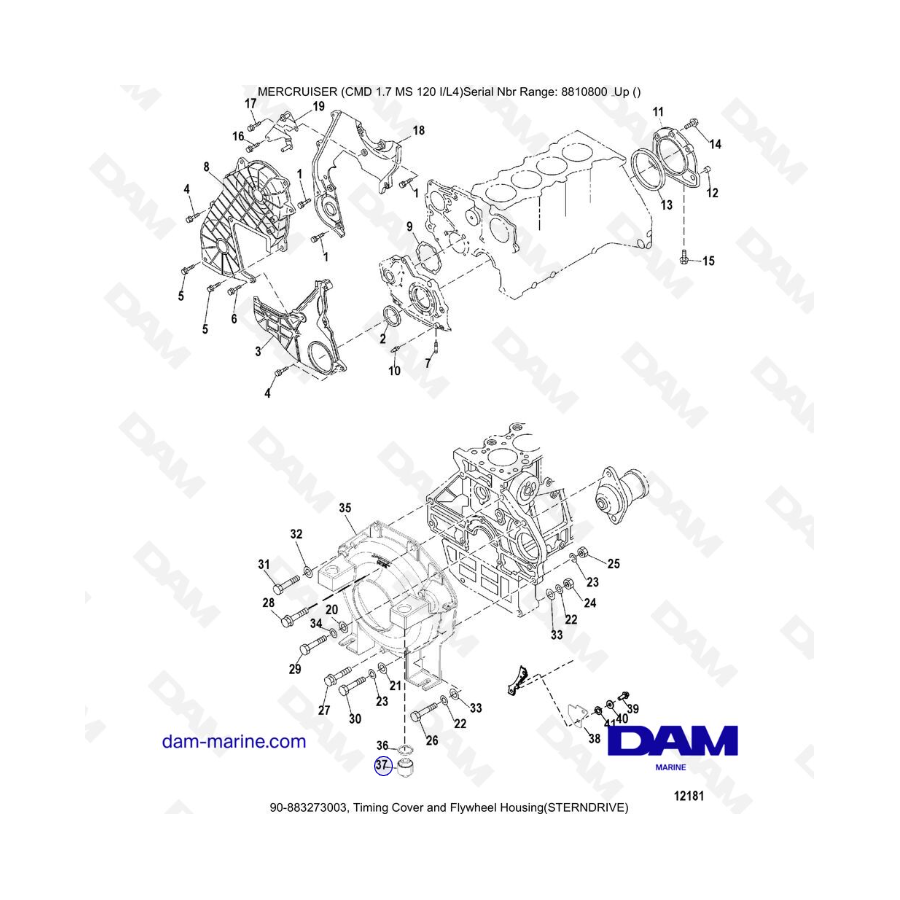 Mercruiser CMD 1.7L MS 120 - Timing Cover and Flywheel Housing(STERNDRIVE)