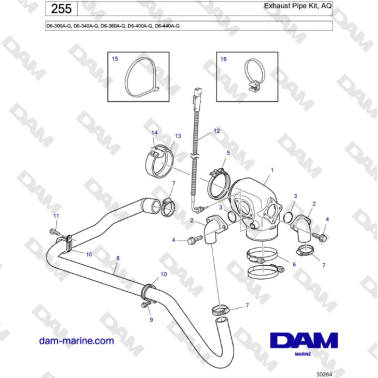 Volvo Penta D6-300 / D6-340 / D6-380 / D6-400 / D6-440 / D6-480 (G) - Exhaust Pipe Kit, AQ