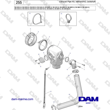 Volvo Penta D6-300 / D6-340 / D6-380 / D6-400 / D6-440 / D6-480 (G) - Exhaust Pipe Kit, Inboard/AQ Jackshaft