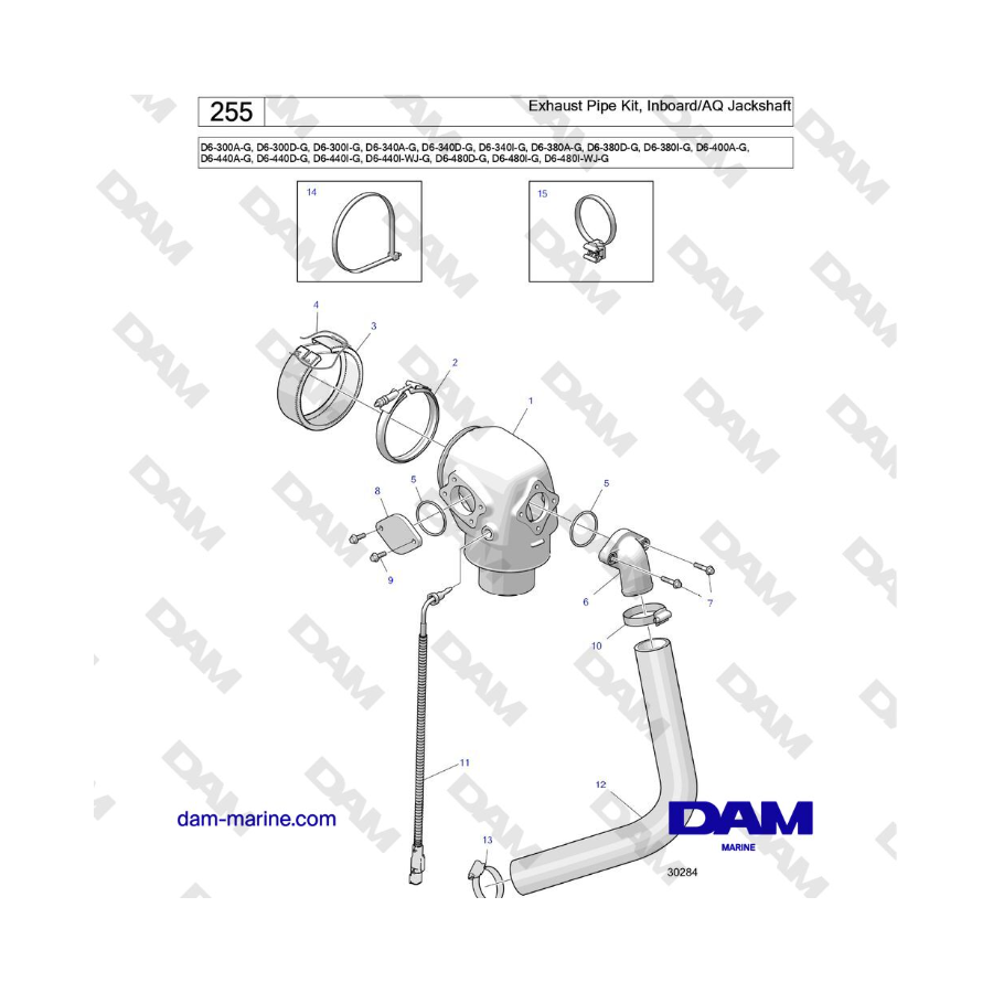 Volvo Penta D6-300 / D6-340 / D6-380 / D6-400 / D6-440 / D6-480 (G) - Kit de escape, eje intermedio interior/AQ