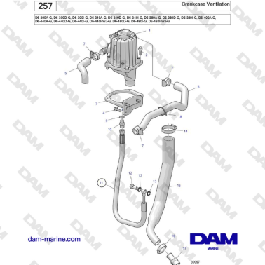 Volvo Penta D6-300 / D6-340 / D6-380 / D6-400 / D6-440 / D6-480 (G) - Crankcase Ventilation