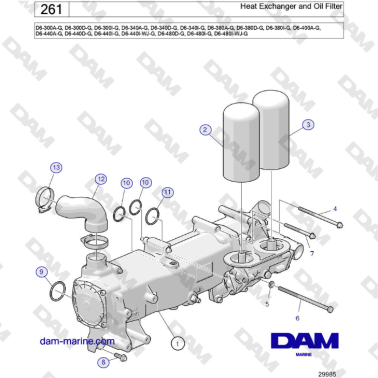 Volvo Penta D6-300 / D6-340 / D6-380 / D6-400 / D6-440 / D6-480 (G) - Heat Exchanger and Oil Filter