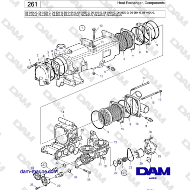 Volvo Penta D6-300 / D6-340 / D6-380 / D6-400 / D6-440 / D6-480 (G) - Heat Exchanger, Components