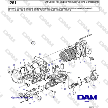 Volvo Penta D6-300 / D6-340 / D6-380 / D6-400 / D6-440 / D6-480 (G) - Oil Cooler for Engine with Keel Cooling Components