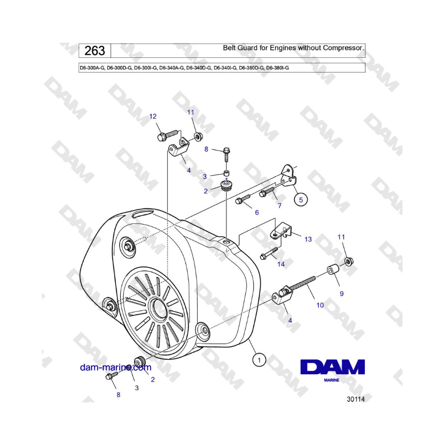 Volvo Penta D6-300 / D6-340 / D6-380 / D6-400 / D6-440 / D6-480 (G) - Belt Guard for Engines with Compressor