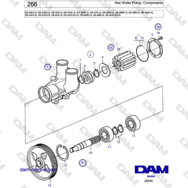 Volvo Penta D6-300 / D6-340 / D6-380 / D6-400 / D6-440 / D6-480 (G) - Sea Water Pump, Components