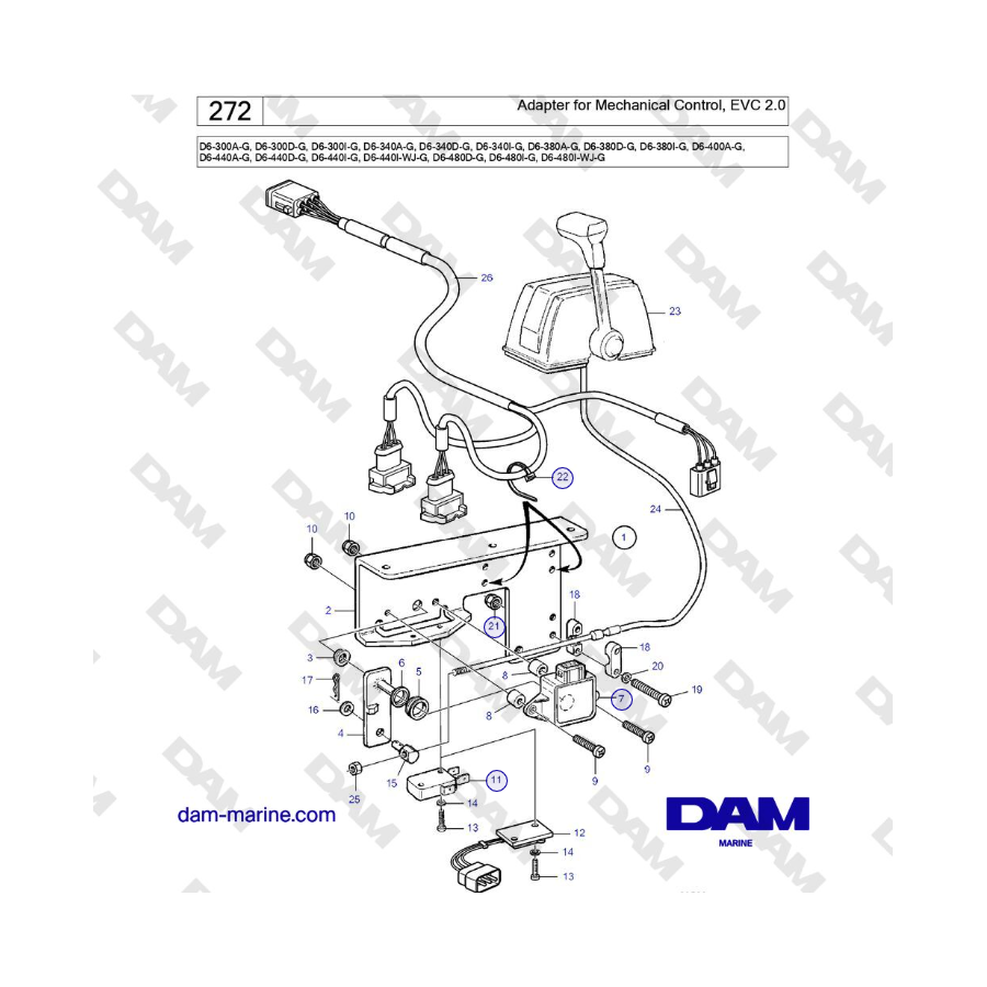 Volvo Penta D6-300 / D6-340 / D6-380 / D6-400 / D6-440 / D6-480 (G) - Adapter for Mechanical Control, EVC 2.0