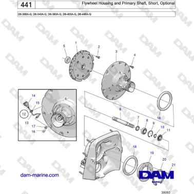 Volvo Penta D6-300 / D6-340 / D6-380 / D6-400 / D6-440 / D6-480 (G) - Flywheel Housing and Primary Shaft, Standard